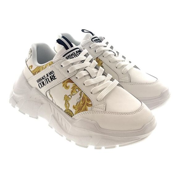 Versace Jeans Couture White/Gold Mens Baroque Panel Sneakers - Picture 1 of 4